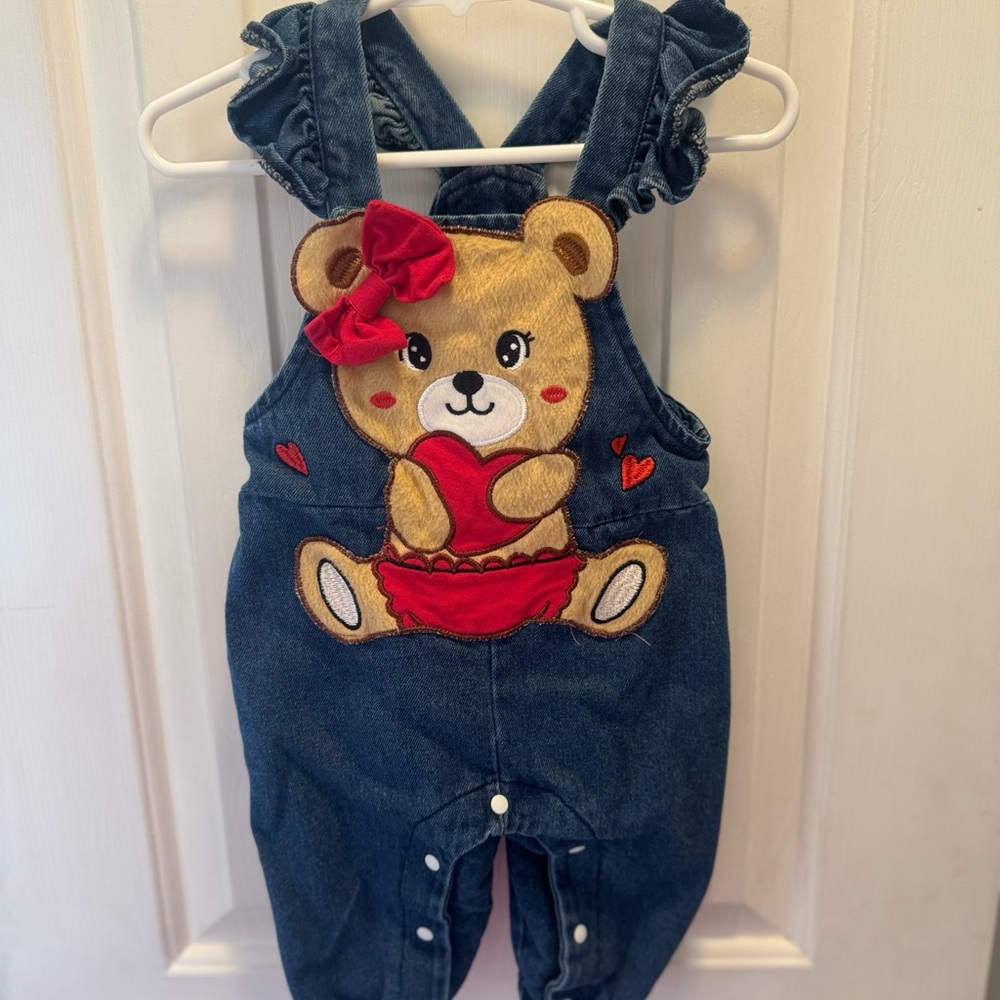 Vintage heart Bear Overalls for Kids